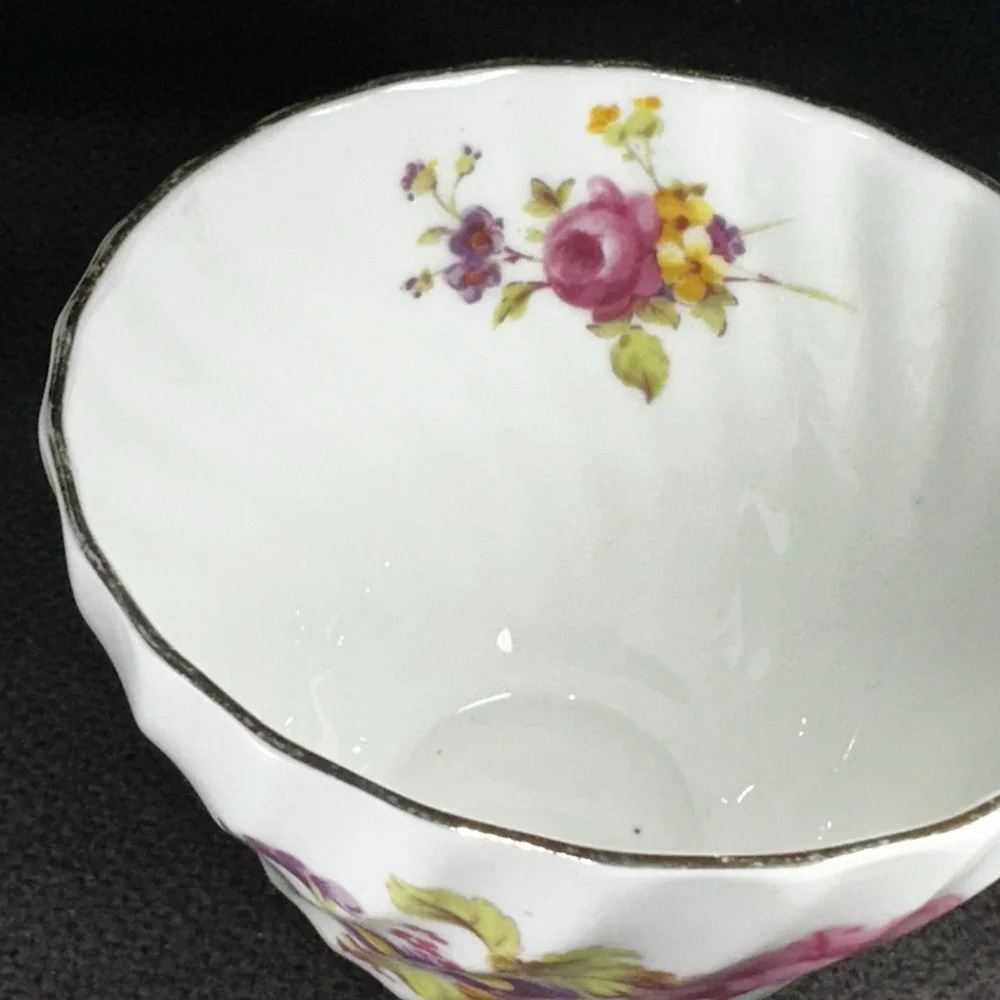 Vintage English Bone China Tea Cup Saucer Pink Rose Fluted‎ Cottagecore Teacup